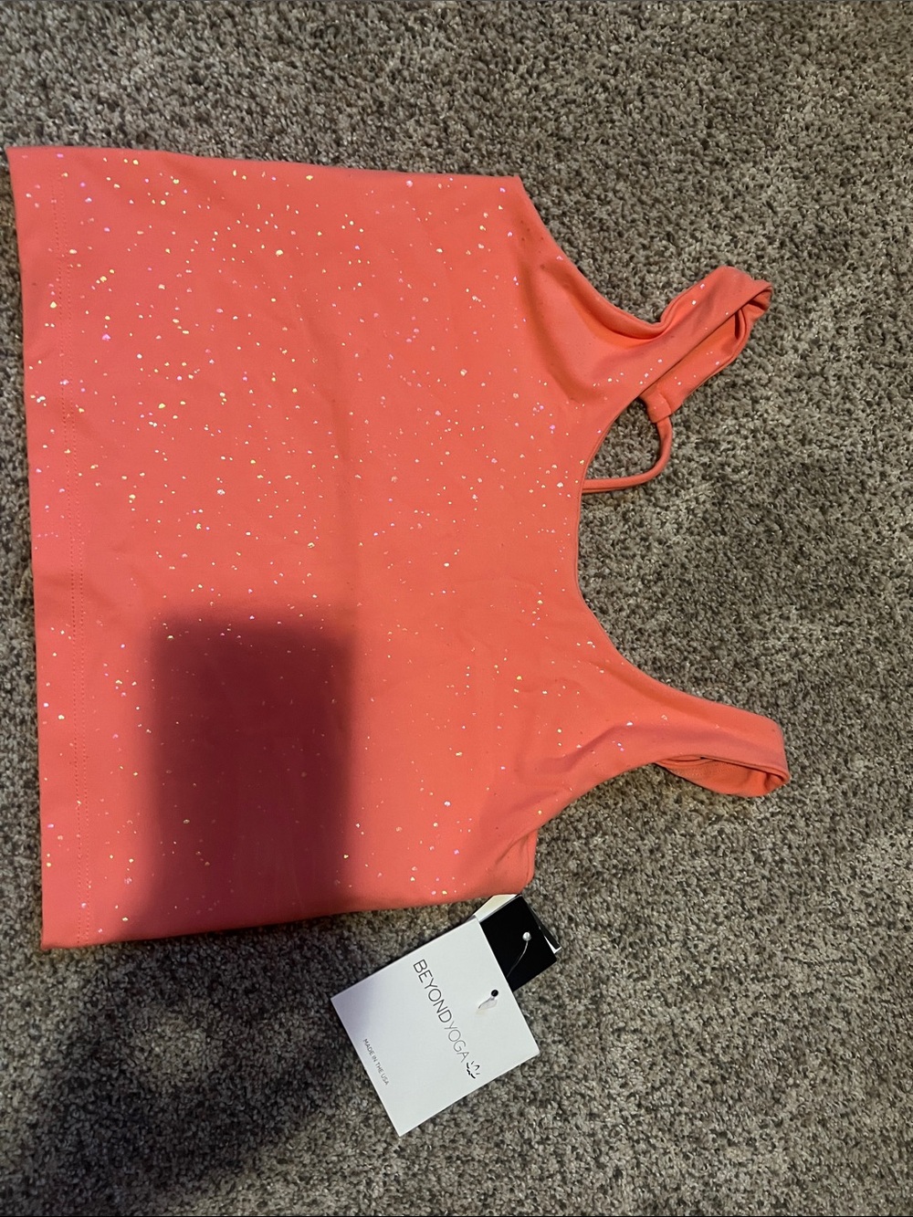 Beyond Yoga Coral Glitter Scoop Crop Tank